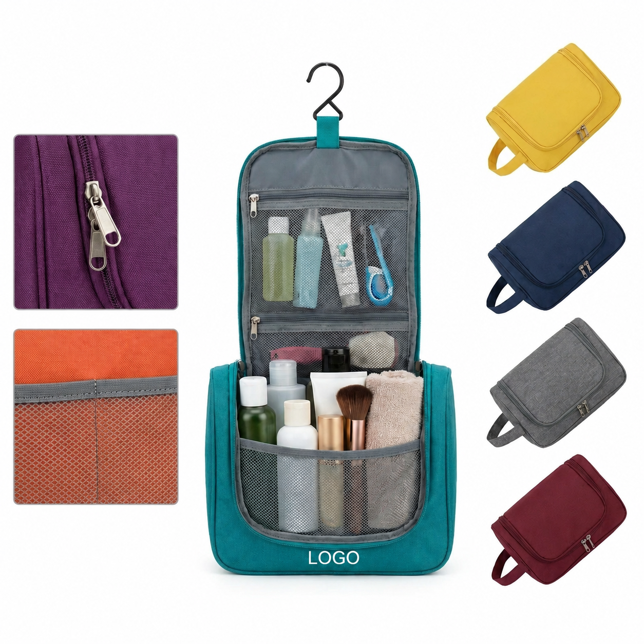 Hanging Travel Personal Care Organizer with Multi-Pocket Mesh Compartments