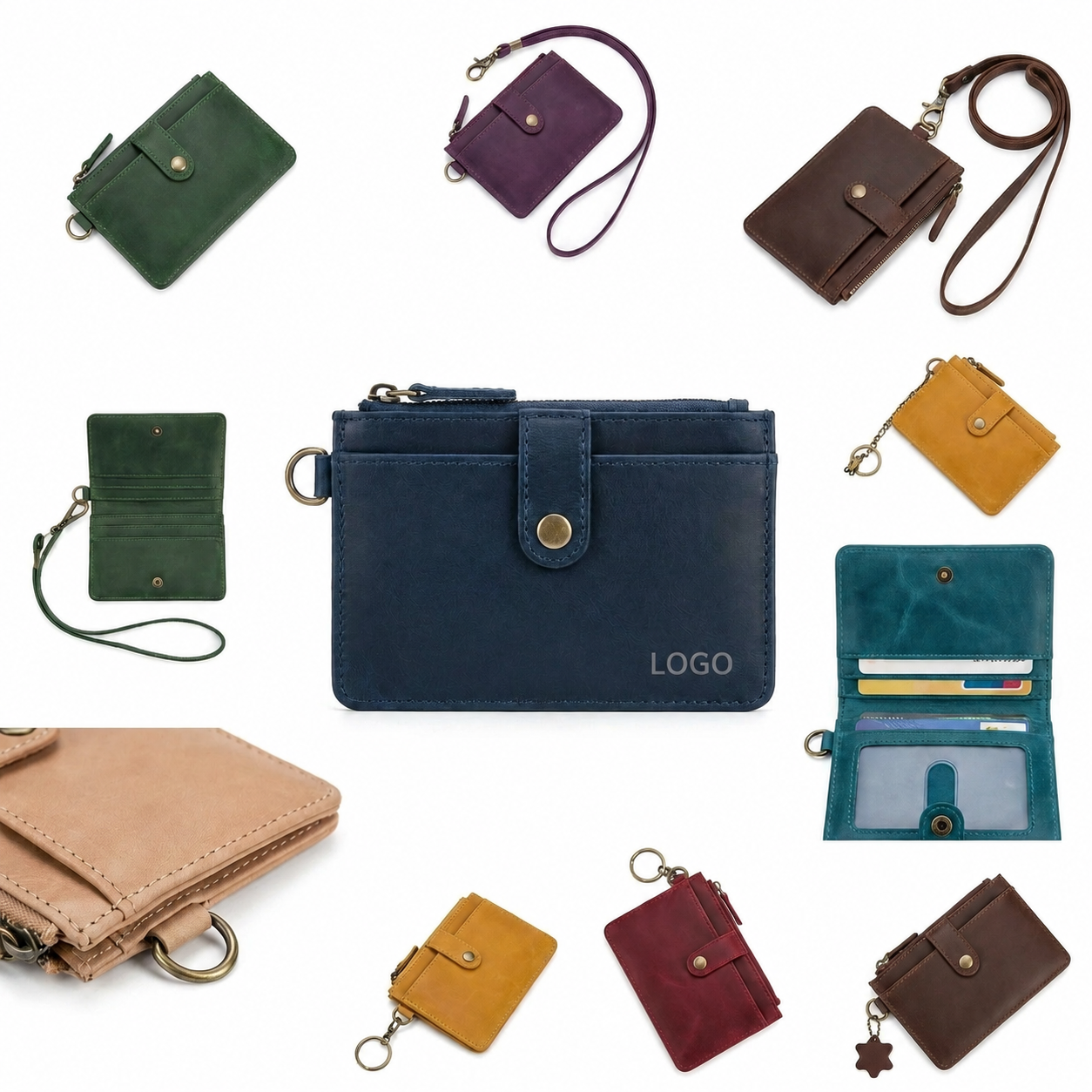 Multi-Compartment Synthetic Leather Badge Wallet and Lanyard Set