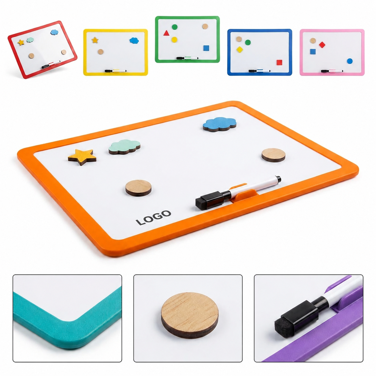 Desktop Magnetic Dry Erase Board Set with Integrated Marker and Accessory Kit