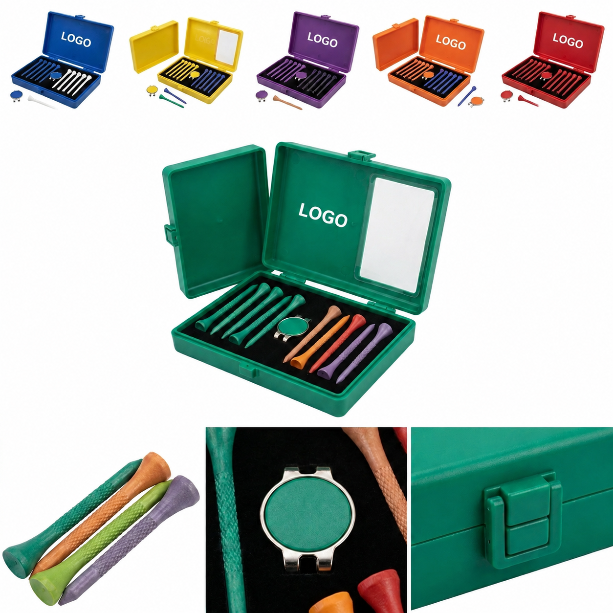 Natural Wood Golf Accessory Set with Magnetic Ball Marker and Hard Case