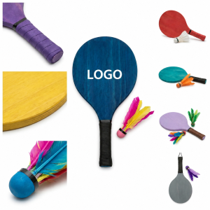 Vibrant Wooden Paddle Ball and Shuttlecock Recreation Set