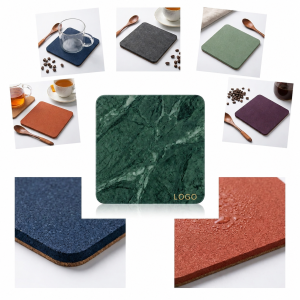 Square Absorbent Ceramic Drink Coaster with Natural Cork Base